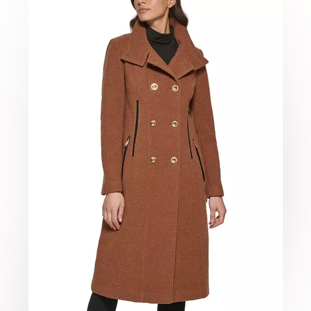 Guess Brown Double-Breasted Women's Coat